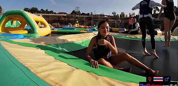  Asian teen amateur fun with the boyfriend in a waterpark and sex afterwards
